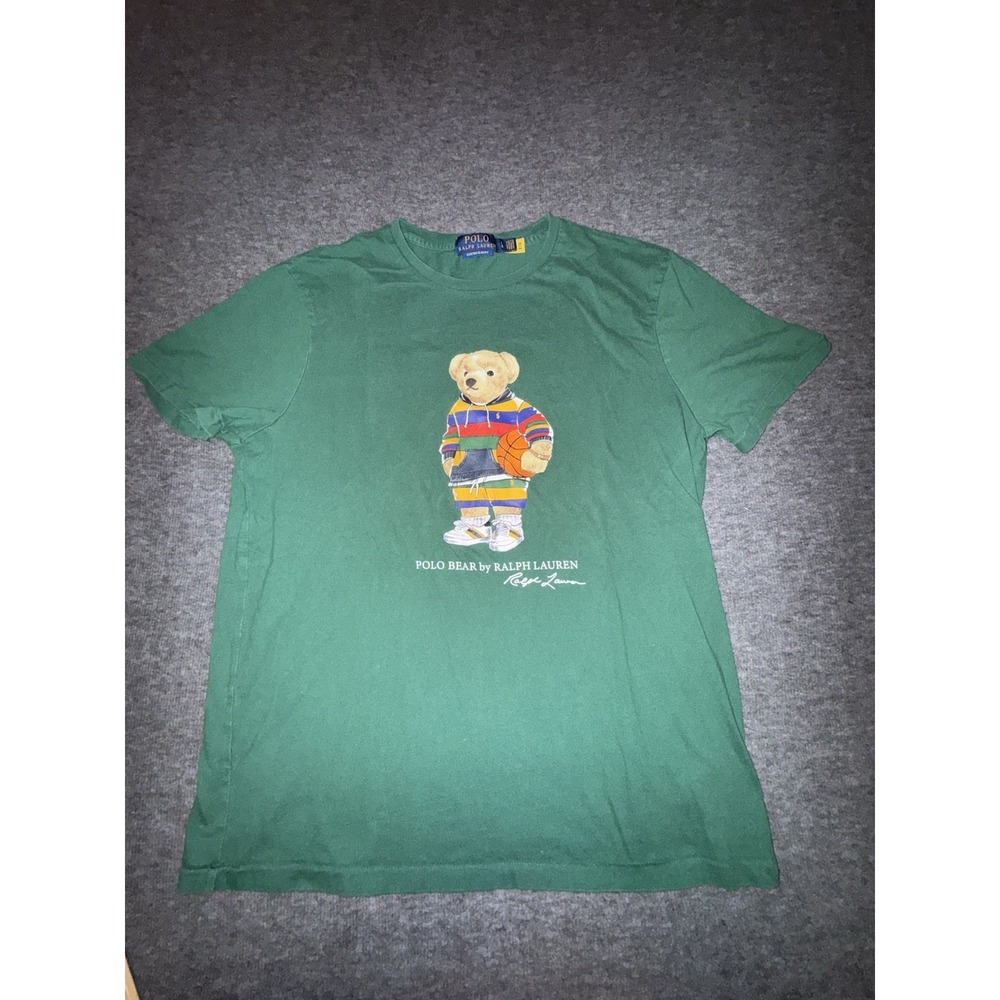 Polo Ralph Lauren T-Shirt Mens L Green Polo Bear Basketball Classic Fit Graphic
